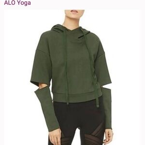 ALO Yoga Dark Green Cutout Sleeve Hoodie